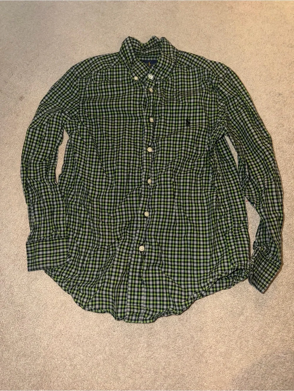 Polo Ralph Lauren Green and Black Plaid Button-Down Shirt Medium size 10-12